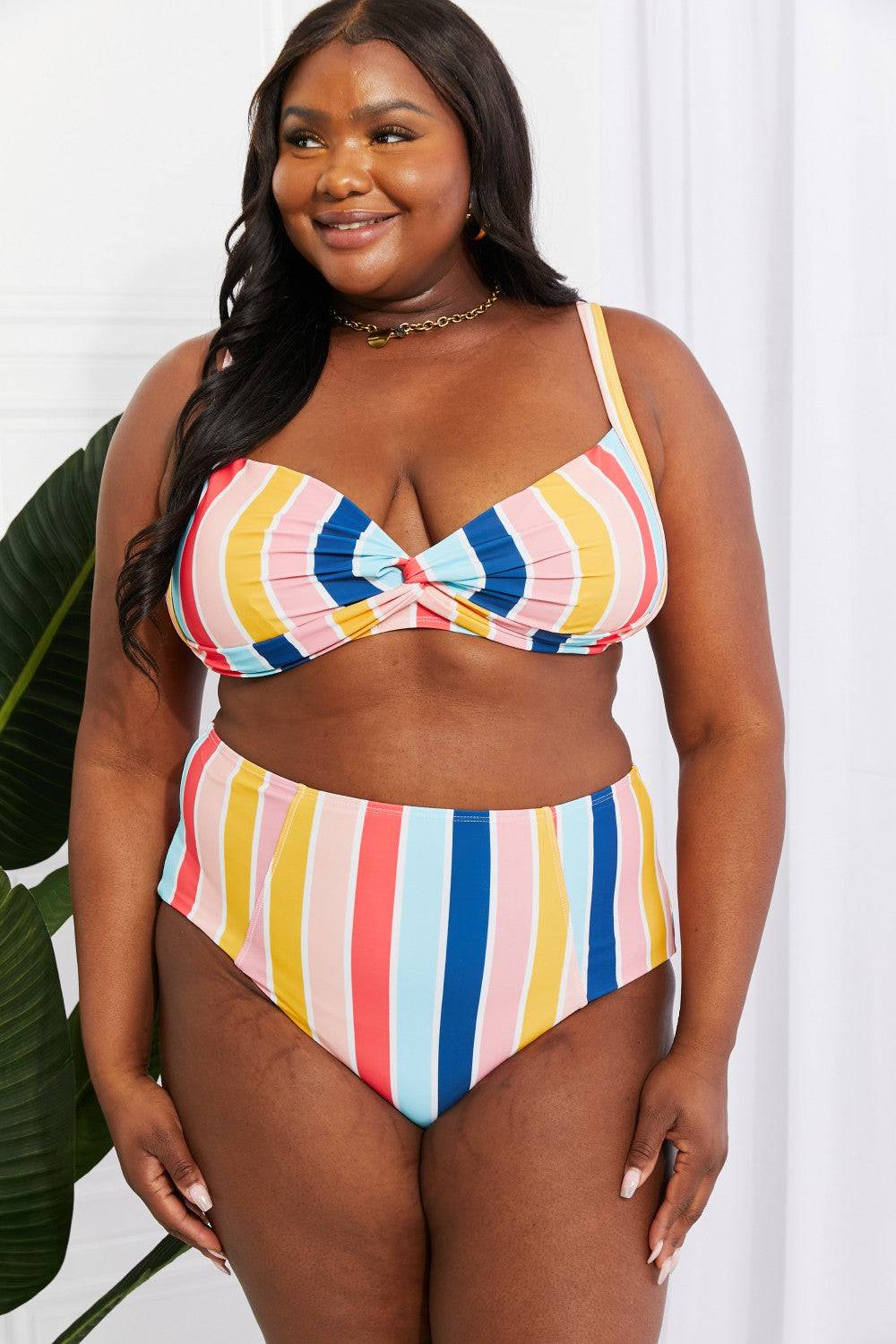 Marina West Swim Take A Dip Twist High-Rise Bikini in Stripe - EkaVibe