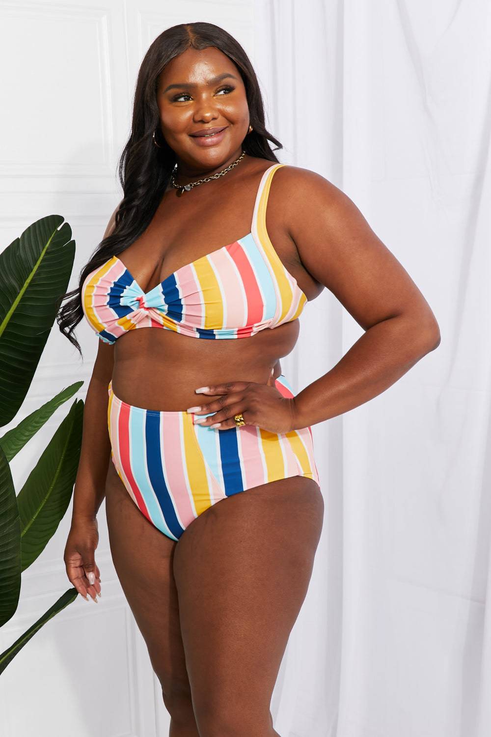 Marina West Swim Take A Dip Twist High-Rise Bikini in Stripe - EkaVibe