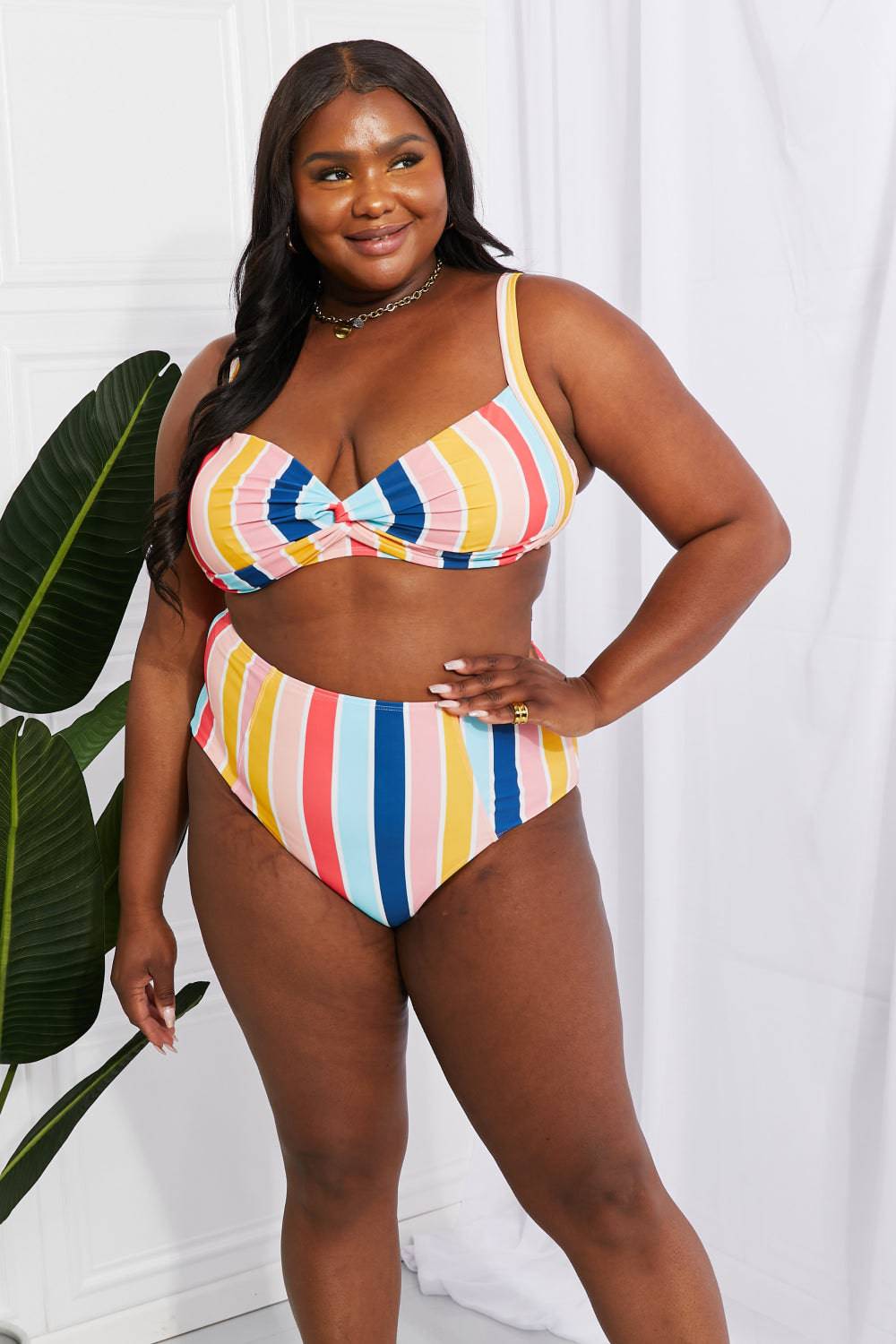 Marina West Swim Take A Dip Twist High-Rise Bikini in Stripe - EkaVibe