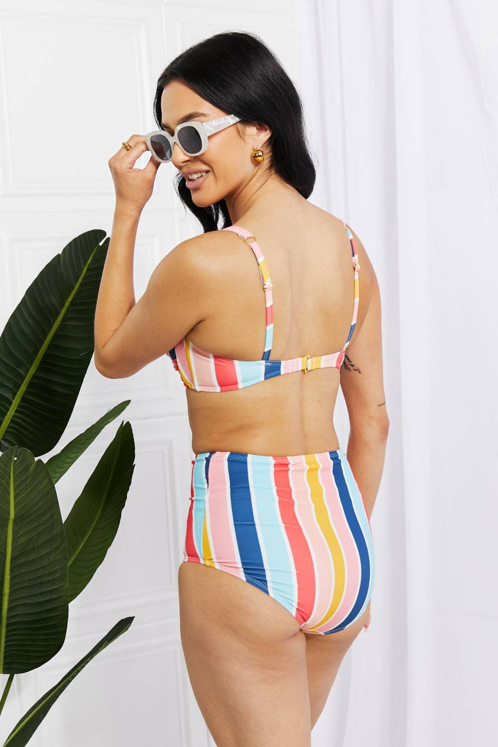 Marina West Swim Take A Dip Twist High-Rise Bikini in Stripe - EkaVibe