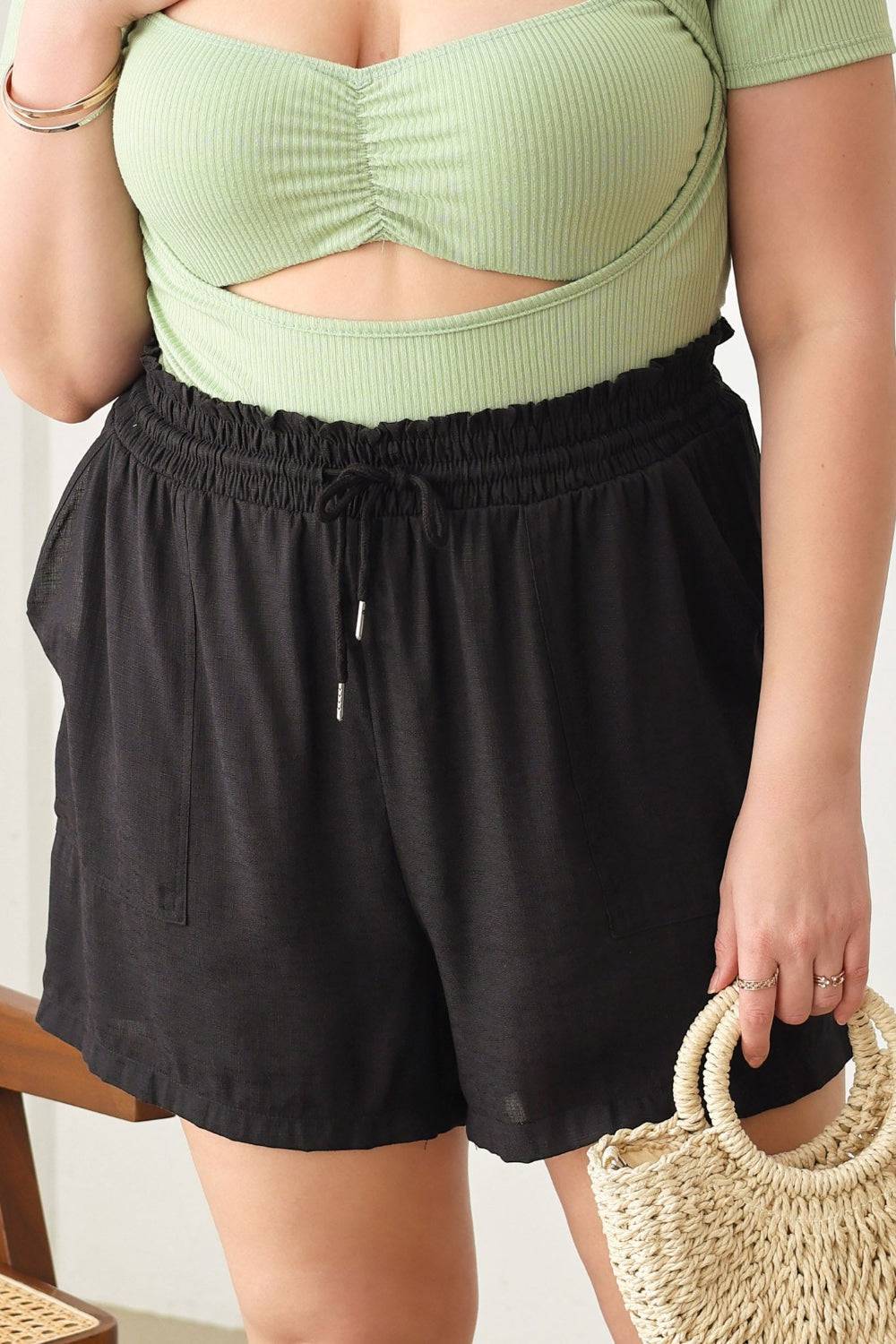 Zenobia Plus Size Drawstring Elastic Waist Shorts with Pockets - EkaVibe