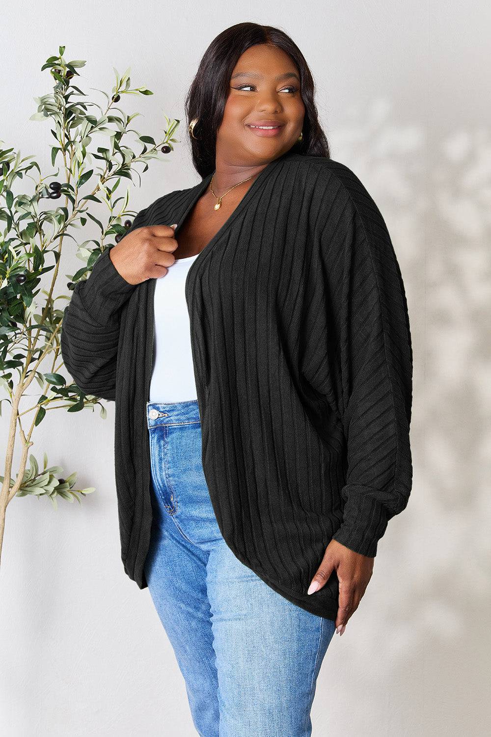 Basic Bae Full Size Ribbed Cocoon Cardigan - EkaVibe