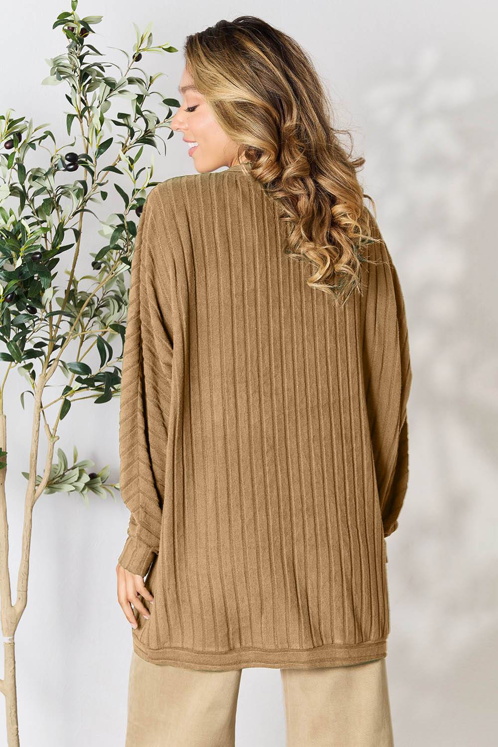 Basic Bae Full Size Ribbed Cocoon Cardigan - EkaVibe