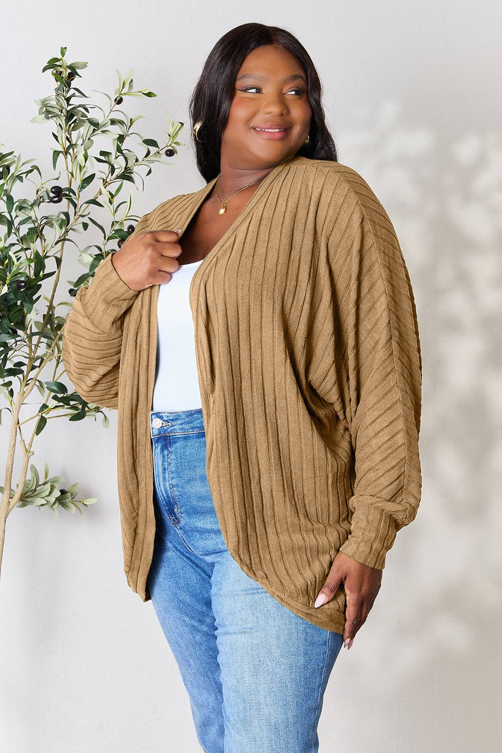 Basic Bae Full Size Ribbed Cocoon Cardigan - EkaVibe