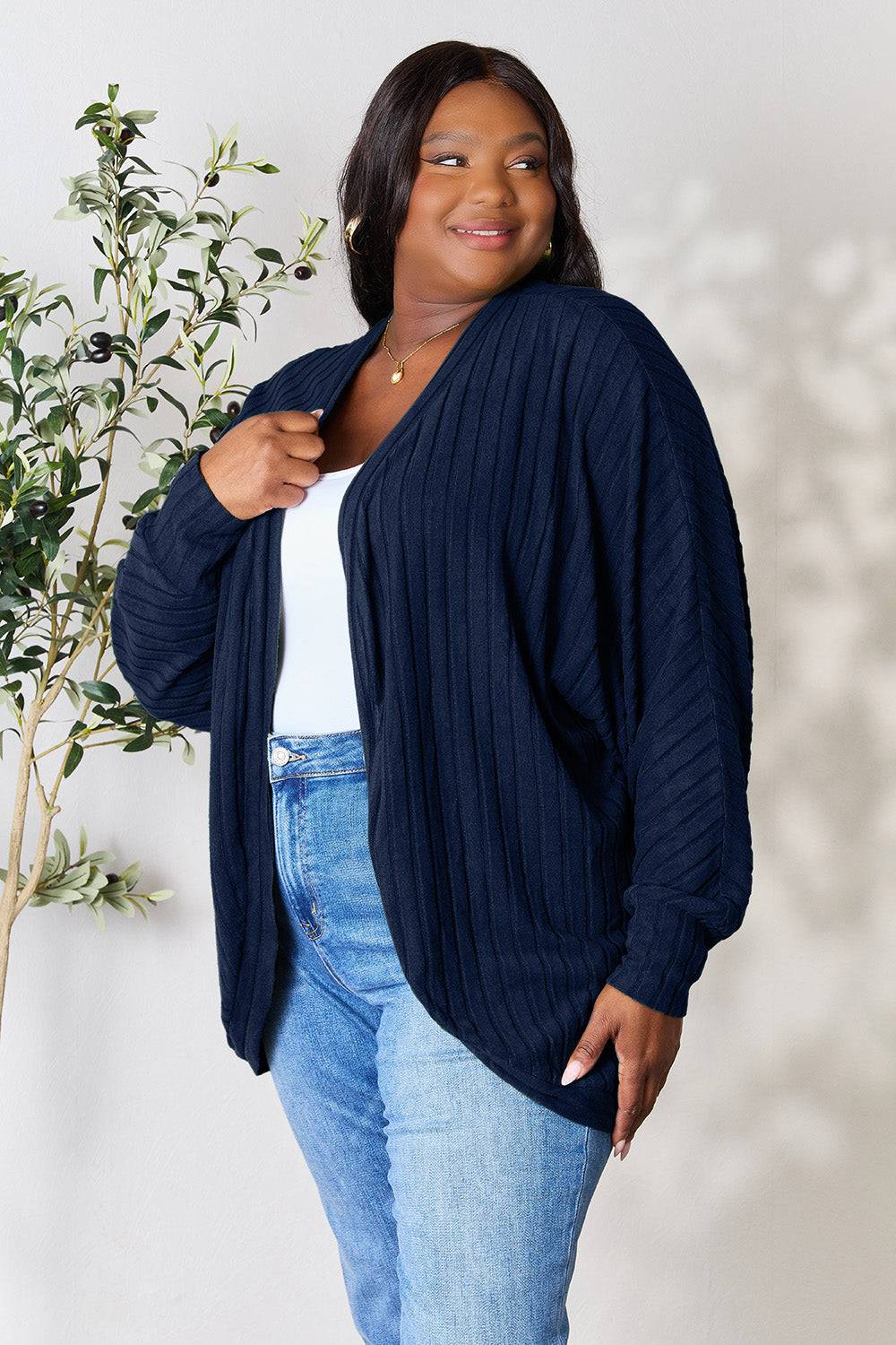 Basic Bae Full Size Ribbed Cocoon Cardigan - EkaVibe