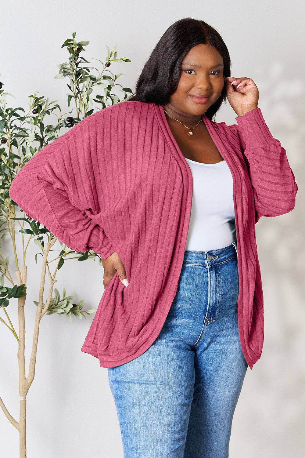 Basic Bae Full Size Ribbed Cocoon Cardigan - EkaVibe