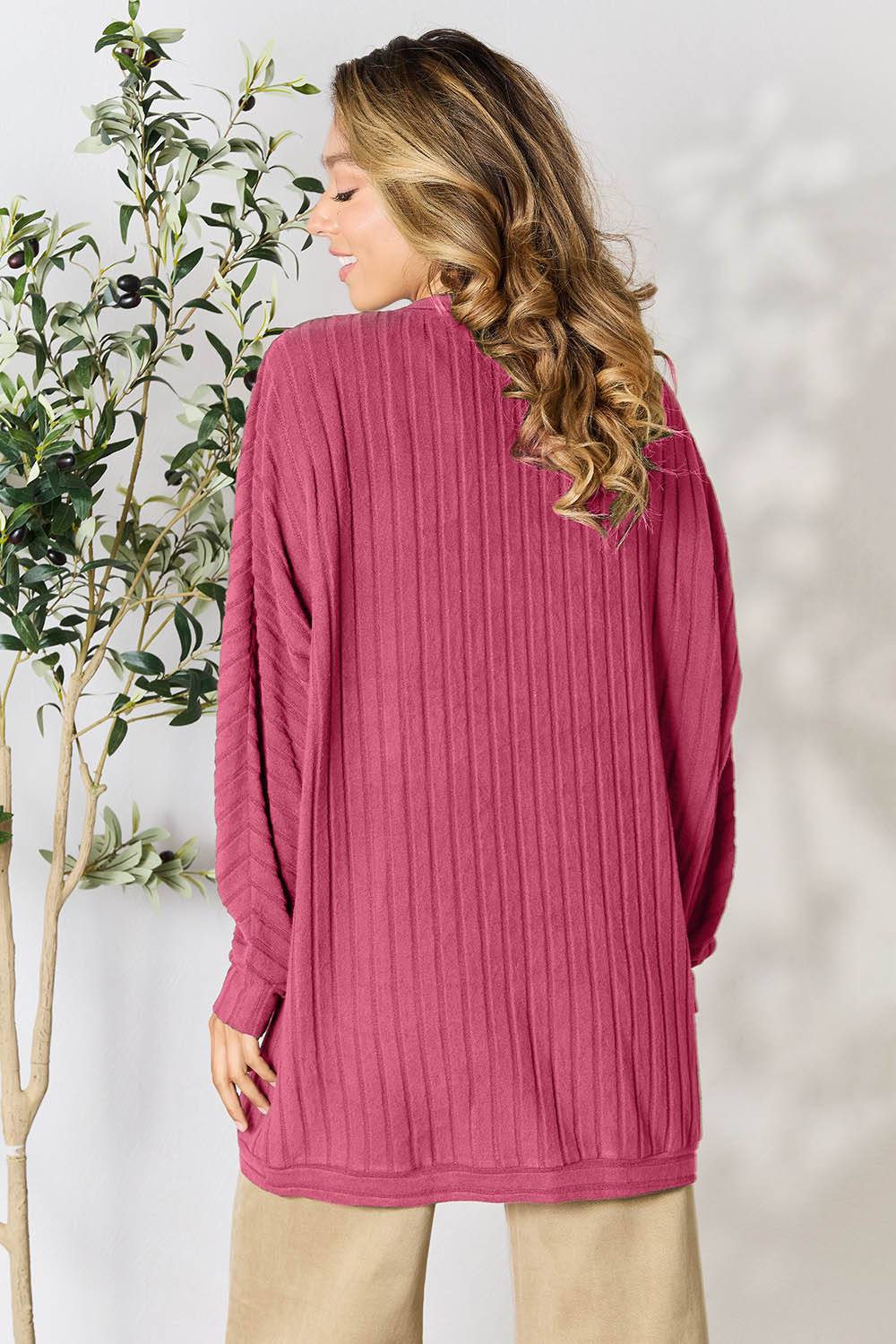 Basic Bae Full Size Ribbed Cocoon Cardigan - EkaVibe