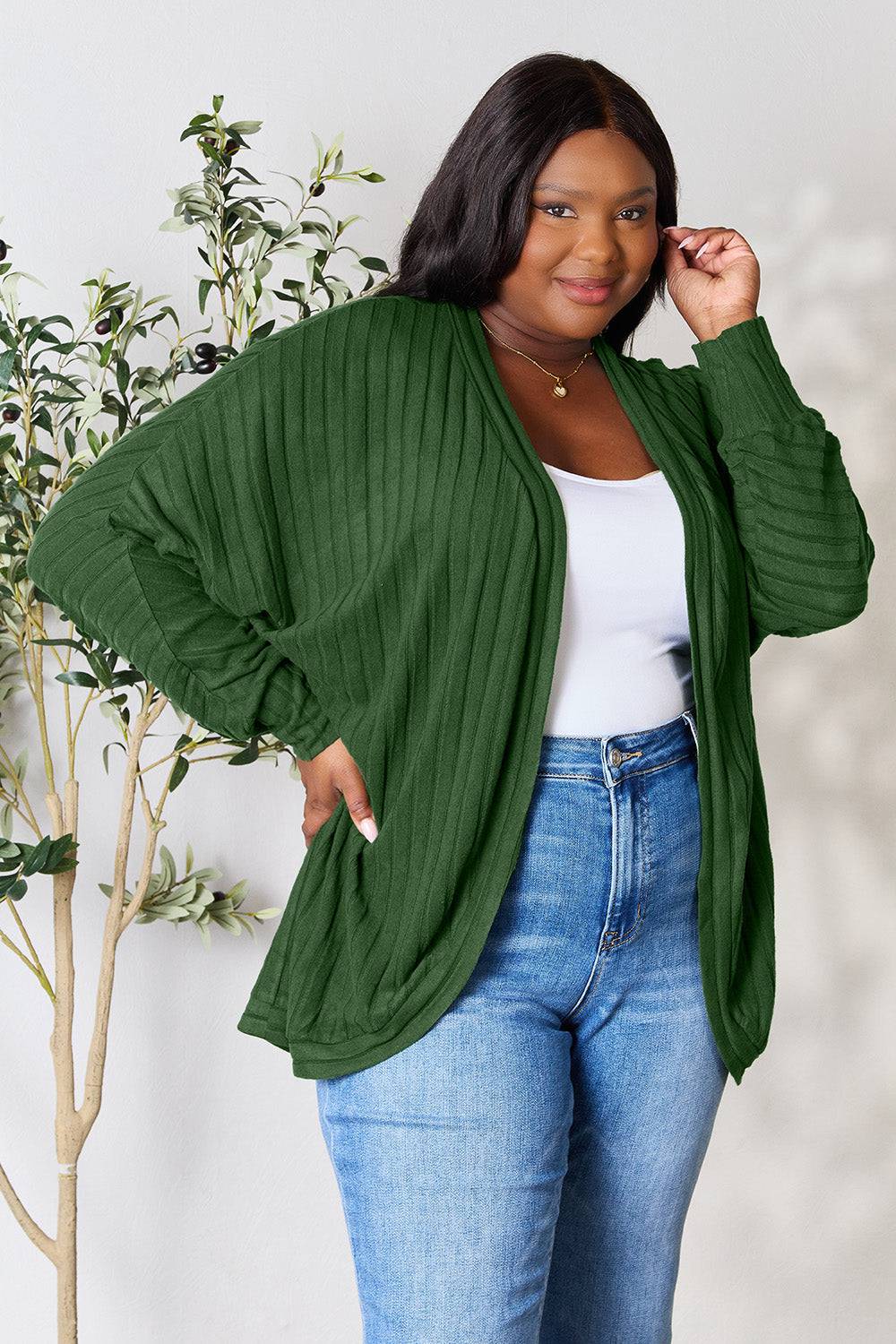 Basic Bae Full Size Ribbed Cocoon Cardigan - EkaVibe