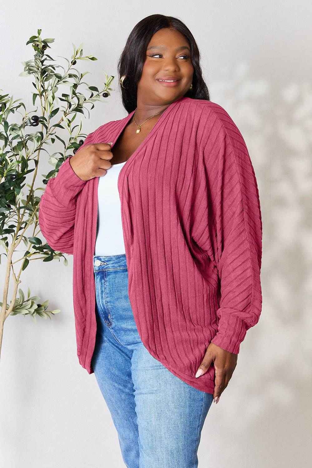 Basic Bae Full Size Ribbed Cocoon Cardigan - EkaVibe