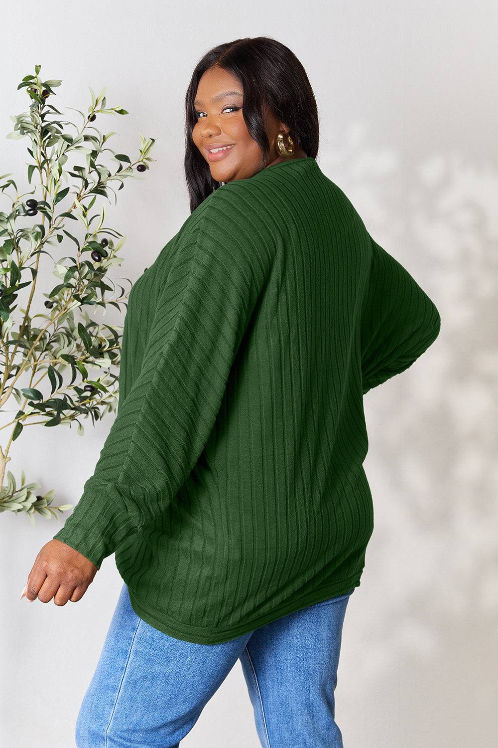 Basic Bae Full Size Ribbed Cocoon Cardigan - EkaVibe