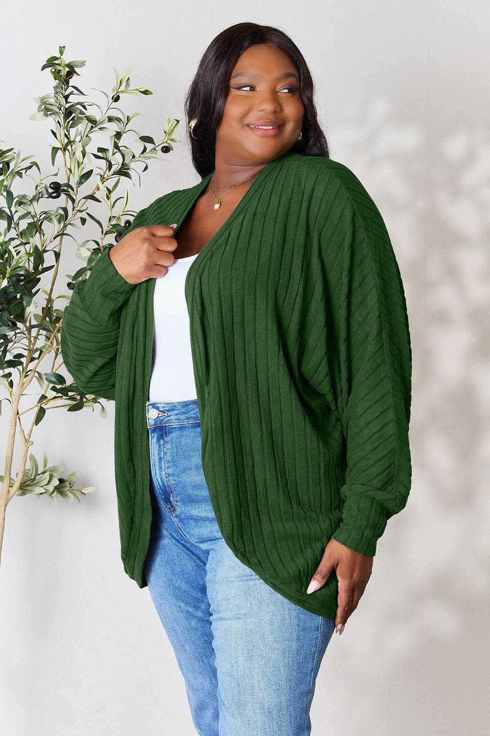 Basic Bae Full Size Ribbed Cocoon Cardigan - EkaVibe