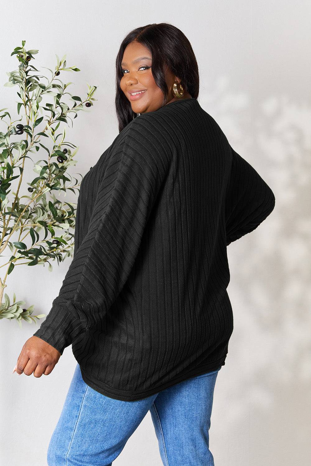 Basic Bae Full Size Ribbed Cocoon Cardigan - EkaVibe