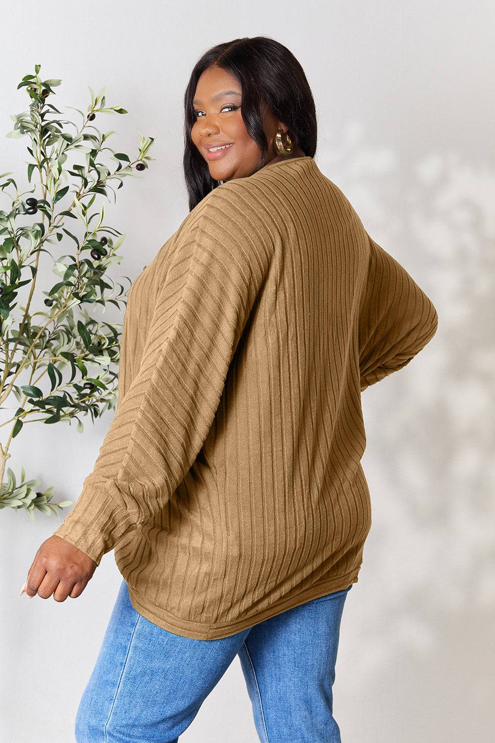 Basic Bae Full Size Ribbed Cocoon Cardigan - EkaVibe