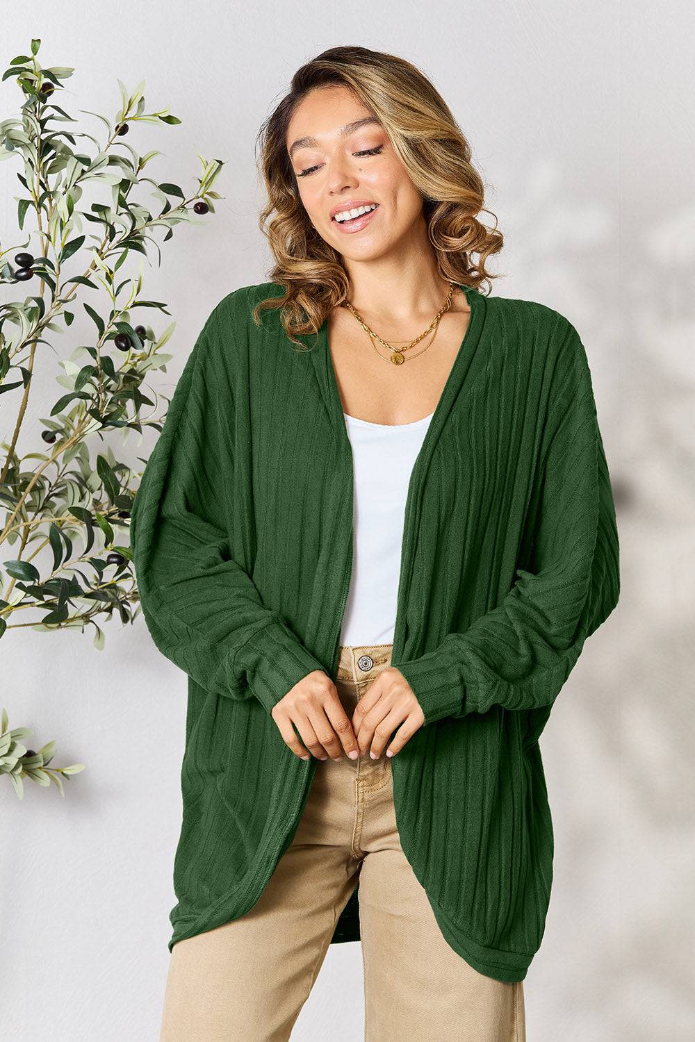 Basic Bae Full Size Ribbed Cocoon Cardigan - EkaVibe