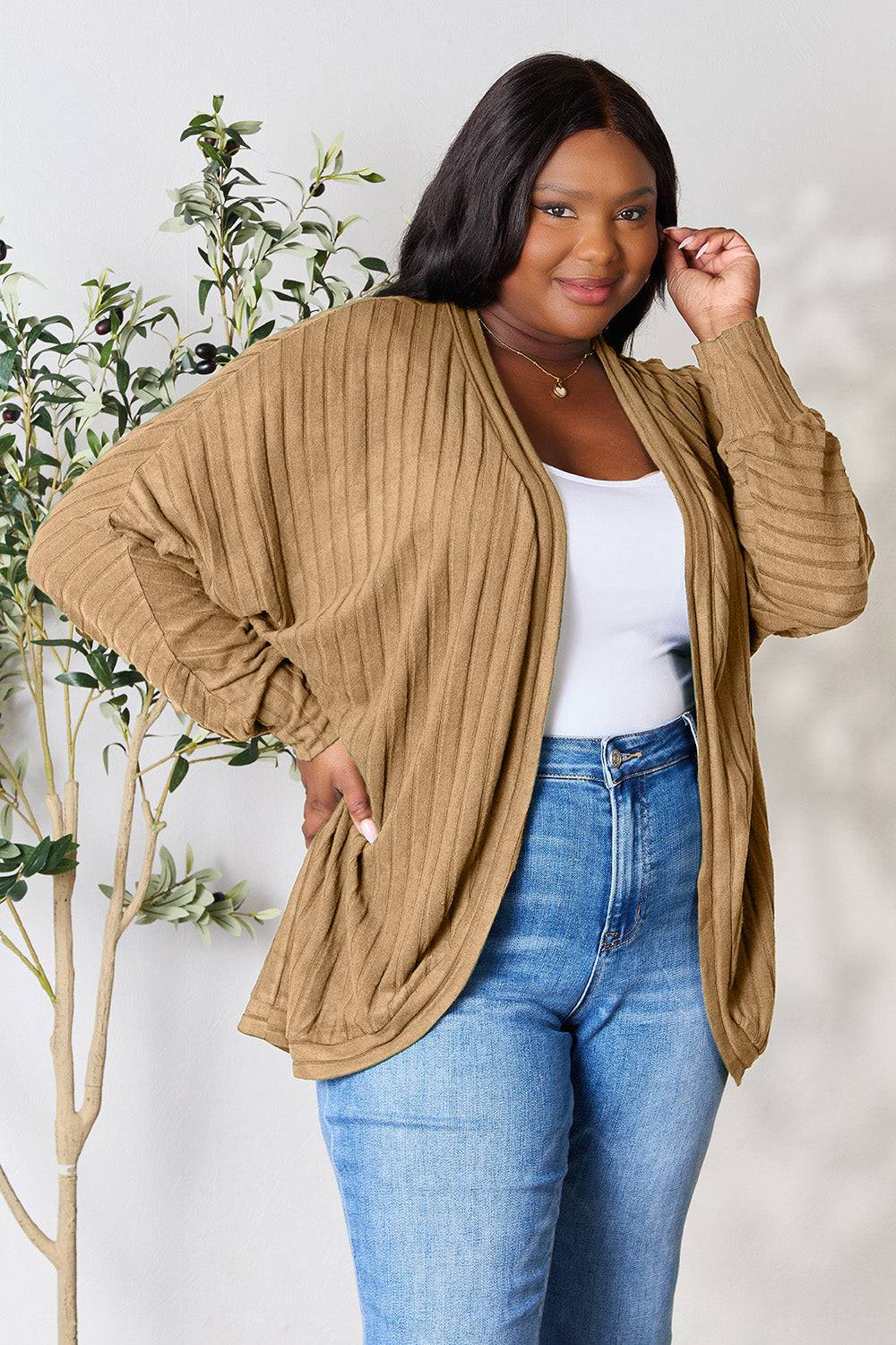 Basic Bae Full Size Ribbed Cocoon Cardigan - EkaVibe