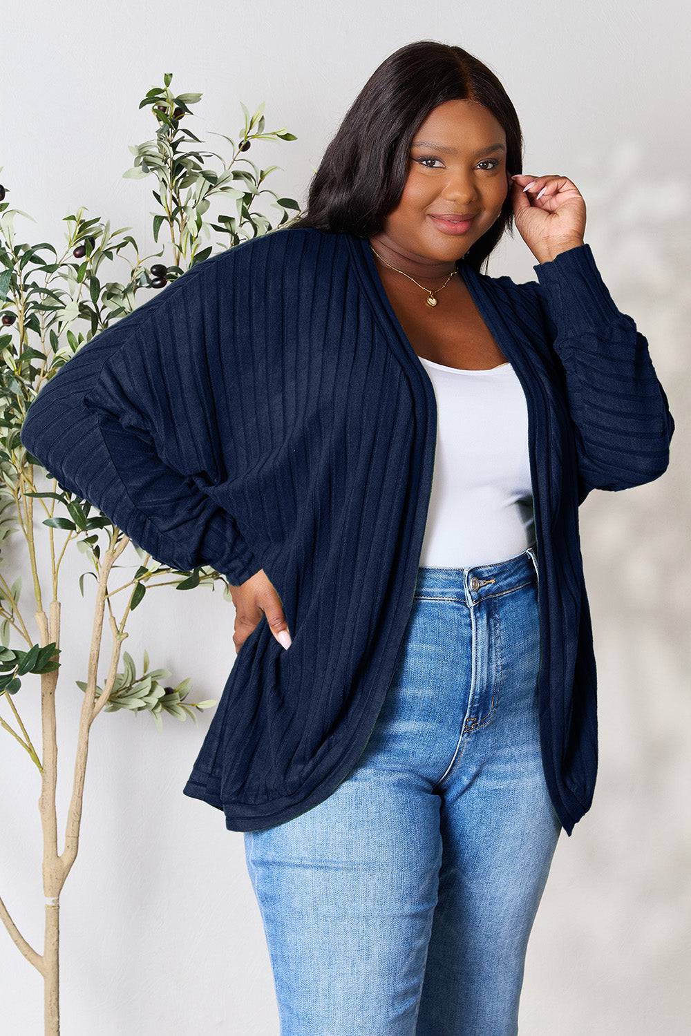 Basic Bae Full Size Ribbed Cocoon Cardigan - EkaVibe