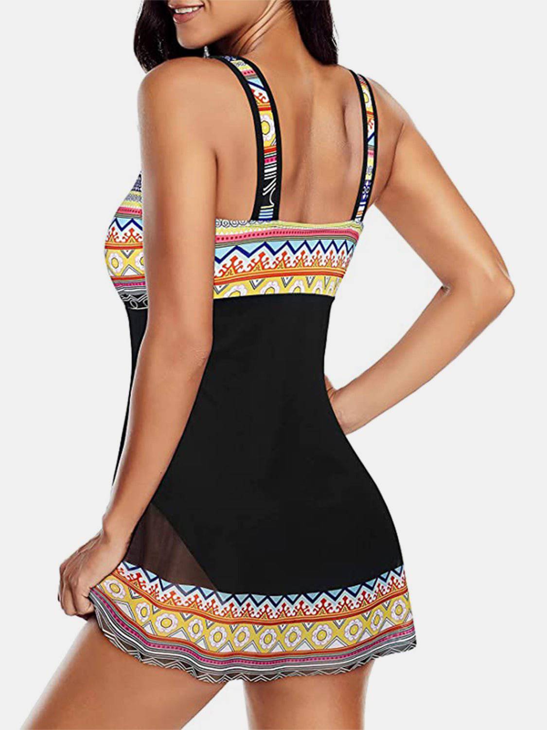 Geometric Wide Strap One-Piece Swimwear - EkaVibe