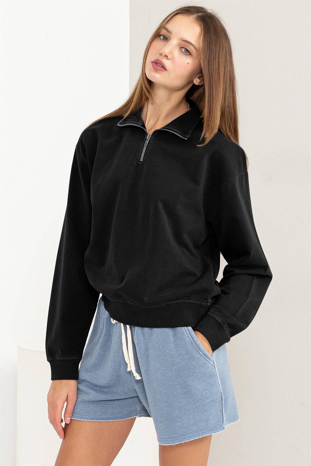 HYFVE Half Zip Drop Shoulder Sweatshirt - EkaVibe