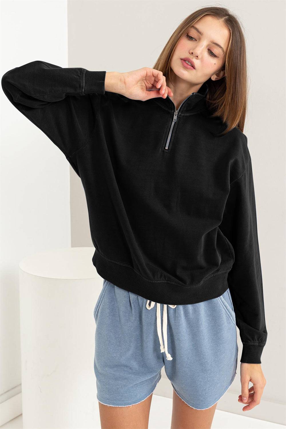 HYFVE Half Zip Drop Shoulder Sweatshirt - EkaVibe