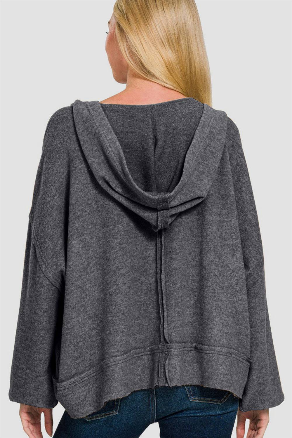 Zenana Brushed Hacci Exposed Seam Hoodie - EkaVibe