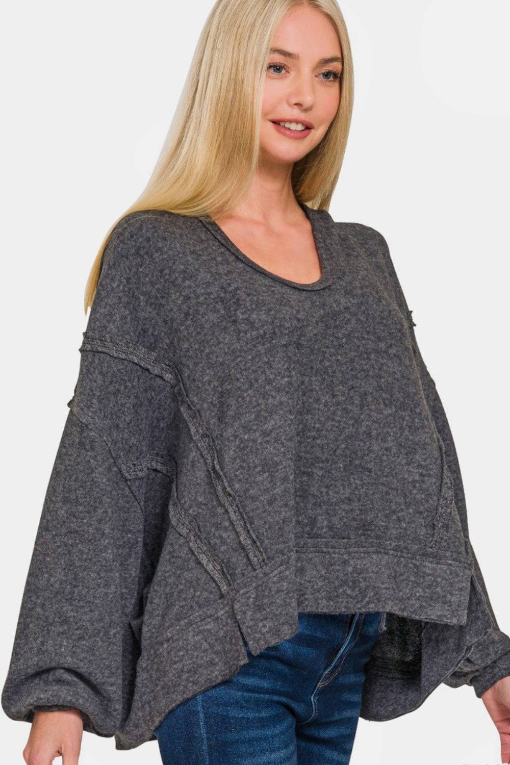 Zenana Brushed Hacci Exposed Seam Hoodie - EkaVibe