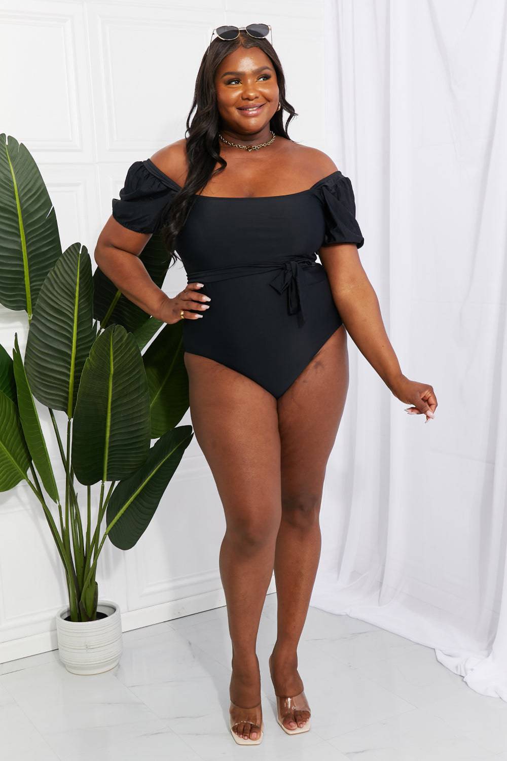 Marina West Swim Salty Air Puff Sleeve One-Piece in Black - EkaVibe