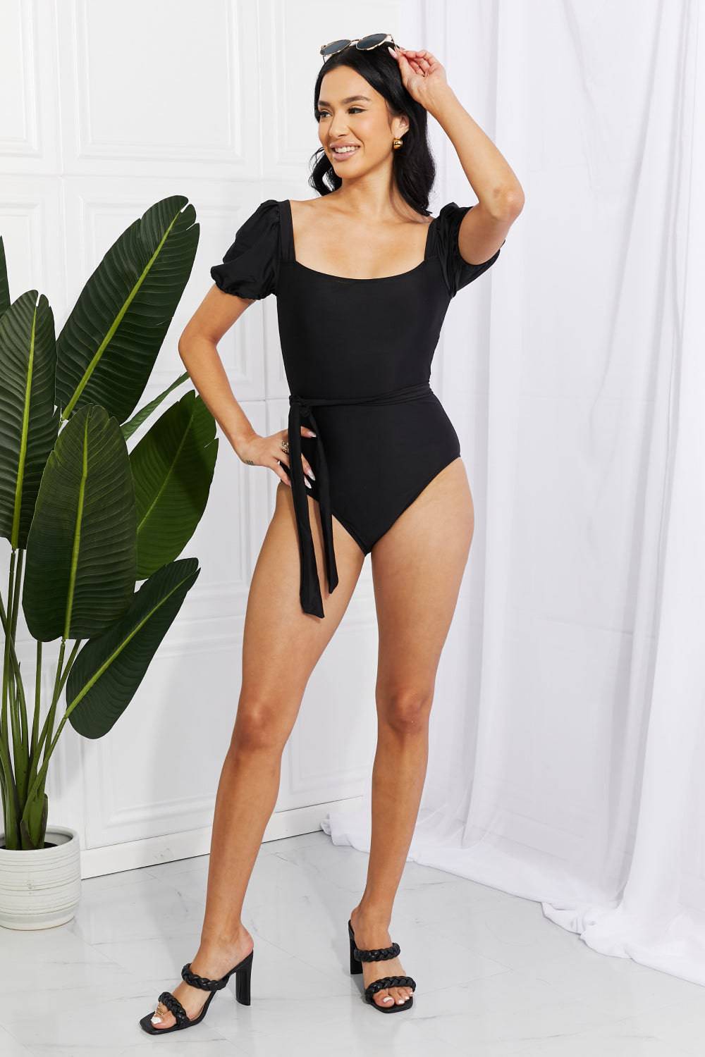 Marina West Swim Salty Air Puff Sleeve One-Piece in Black - EkaVibe