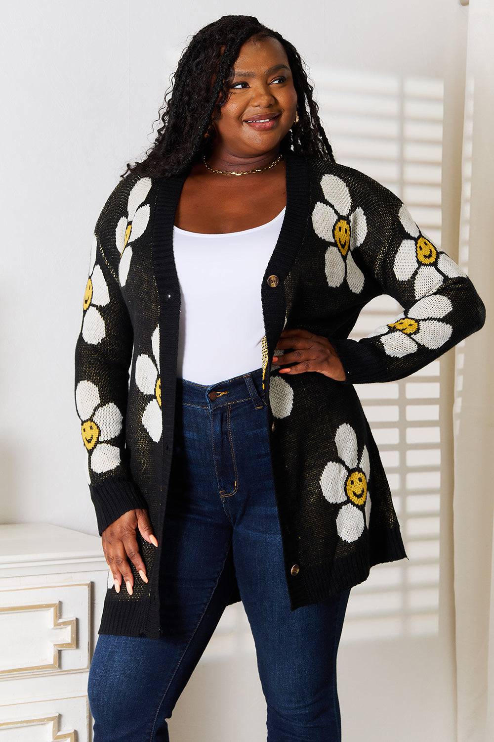 Perfee Floral Button Down Longline Cardigan - EkaVibe