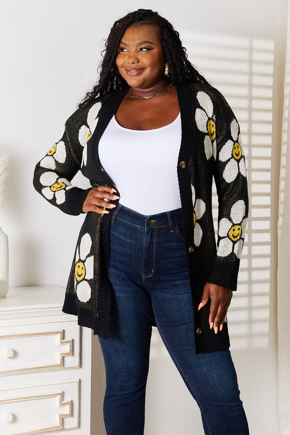 Perfee Floral Button Down Longline Cardigan - EkaVibe