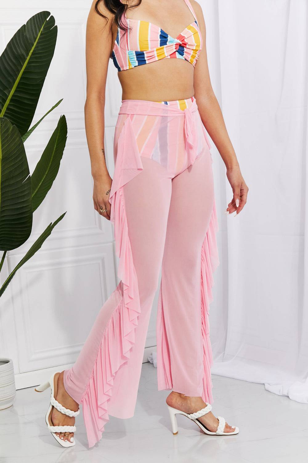 Marina West Swim Take Me To The Beach Mesh Ruffle Cover-Up Pants - EkaVibe