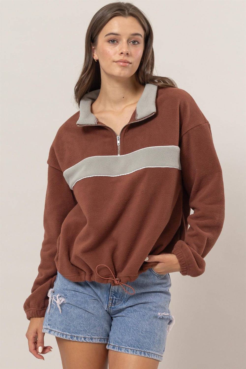 HYFVE Fleece Color Block Half Zip Sweatshirt - EkaVibe