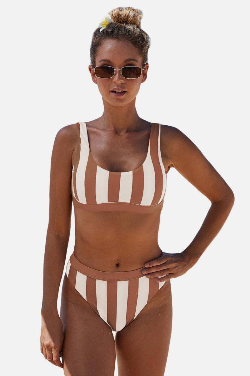 Striped Tank High Waist Bikini - EkaVibe