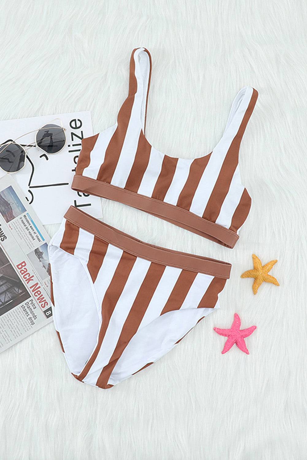 Striped Tank High Waist Bikini - EkaVibe