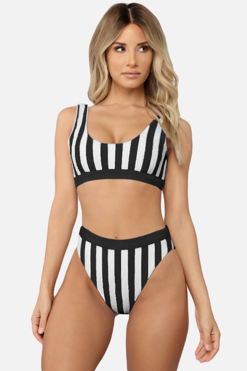 Striped Tank High Waist Bikini - EkaVibe