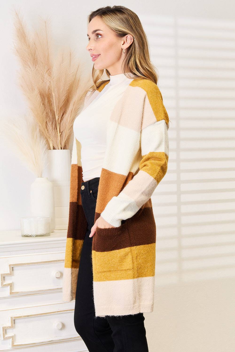 Woven Right Color Block Dropped Shoulder Cardigan - EkaVibe