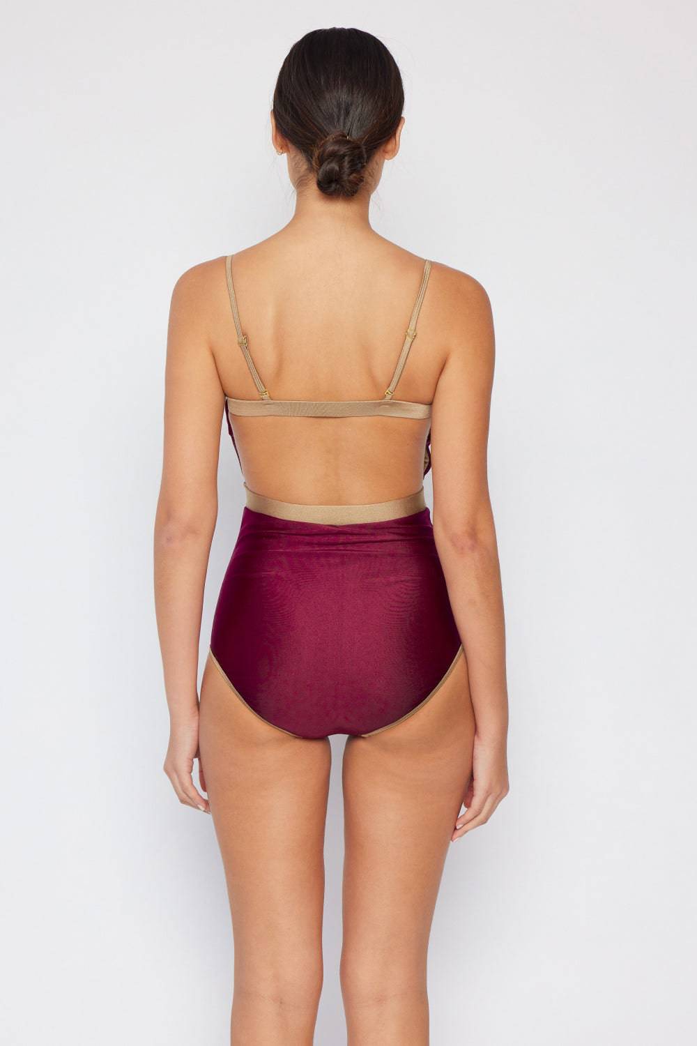 Marina West Swim Wave Break Contrast Trim One-Piece in Wine - EkaVibe