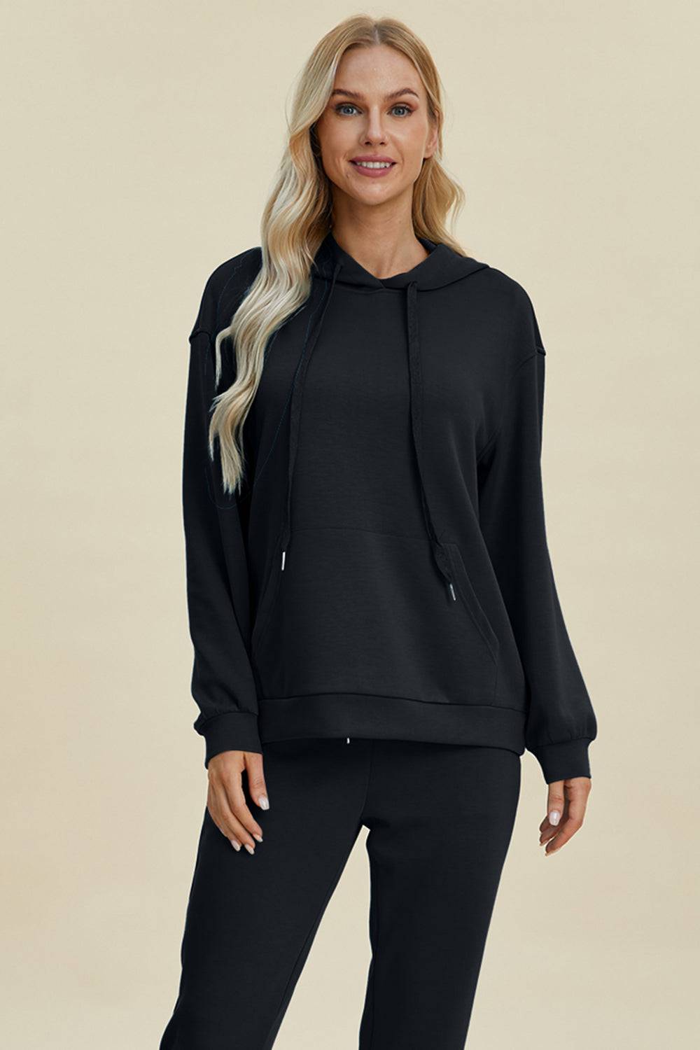 Basic Bae Full Size Air Scuba Drawstring Long Sleeve Hoodie with Kangaroo Pocket - EkaVibe