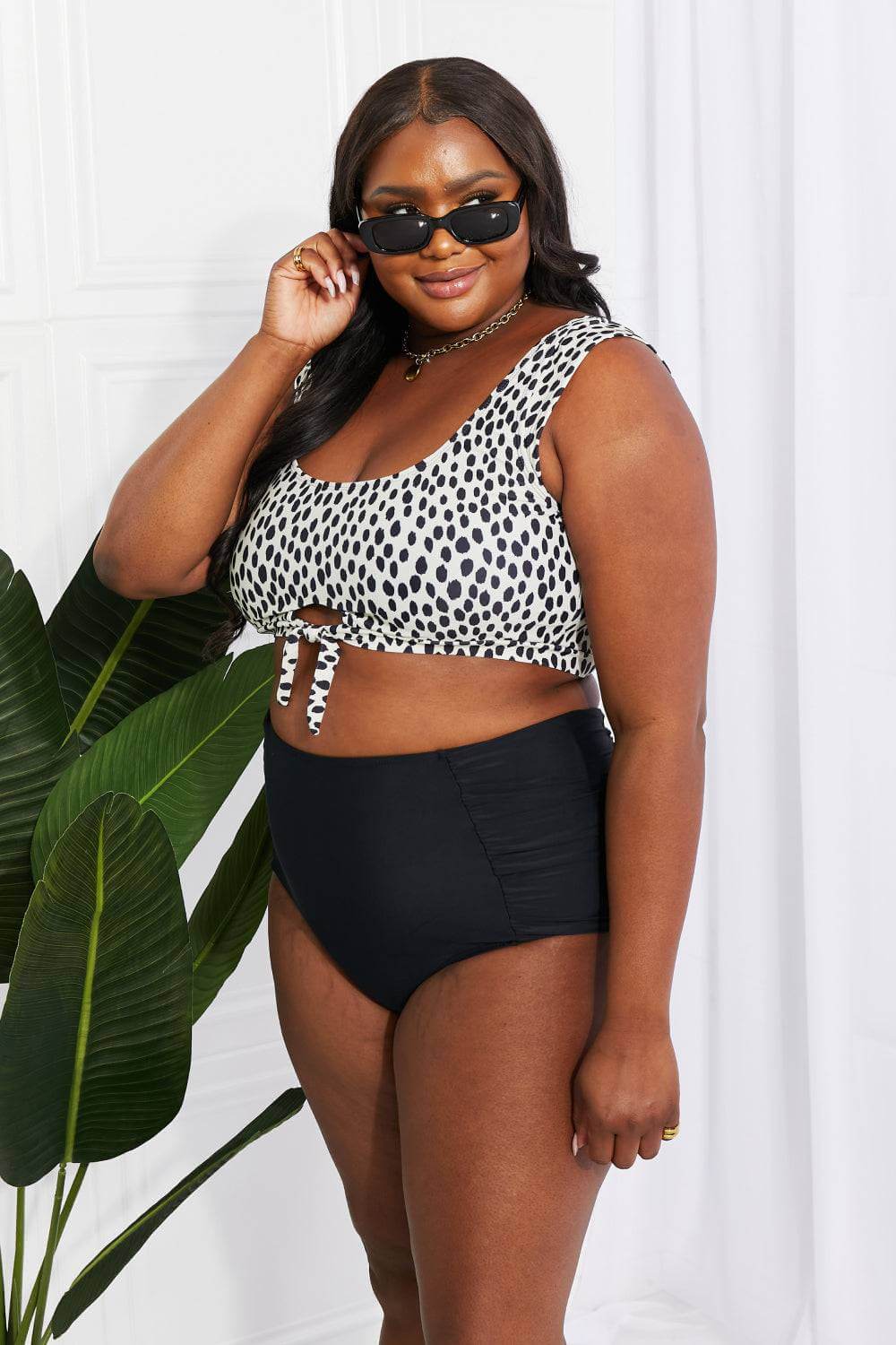 Marina West Swim Sanibel Crop Swim Top and Ruched Bottoms Set in Black - EkaVibe