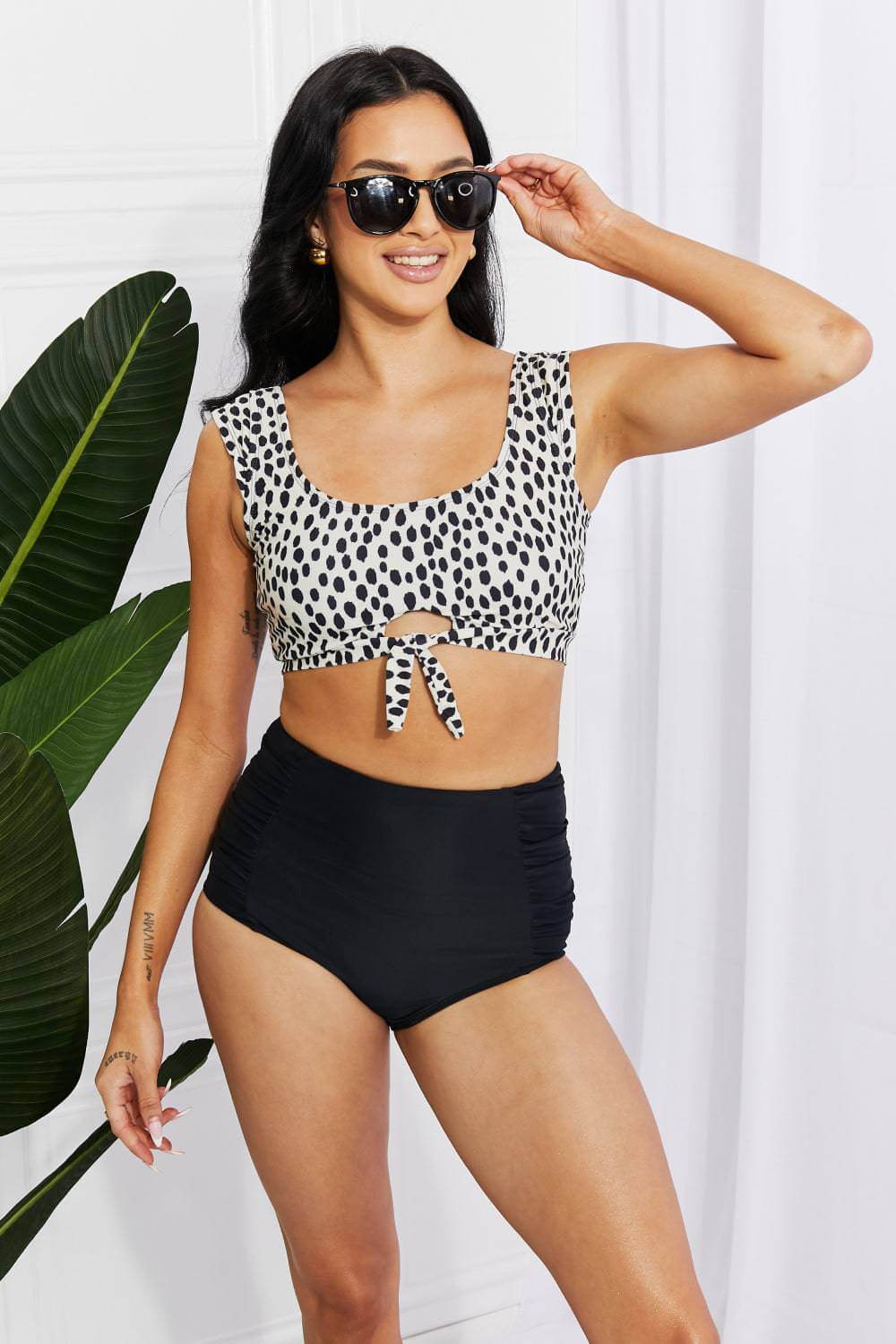 Marina West Swim Sanibel Crop Swim Top and Ruched Bottoms Set in Black - EkaVibe