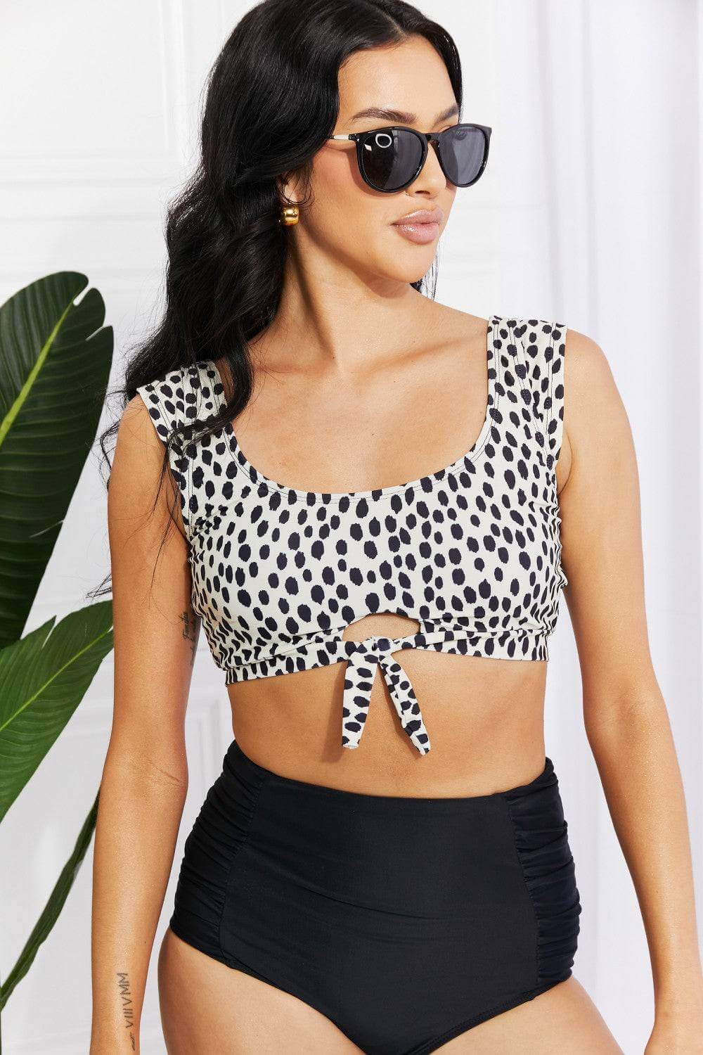 Marina West Swim Sanibel Crop Swim Top and Ruched Bottoms Set in Black - EkaVibe