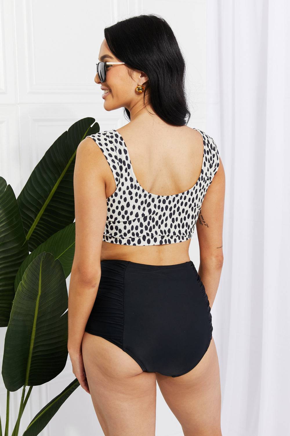 Marina West Swim Sanibel Crop Swim Top and Ruched Bottoms Set in Black - EkaVibe