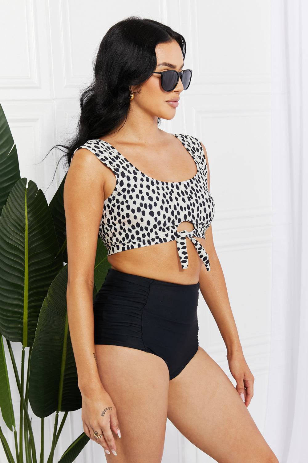 Marina West Swim Sanibel Crop Swim Top and Ruched Bottoms Set in Black - EkaVibe