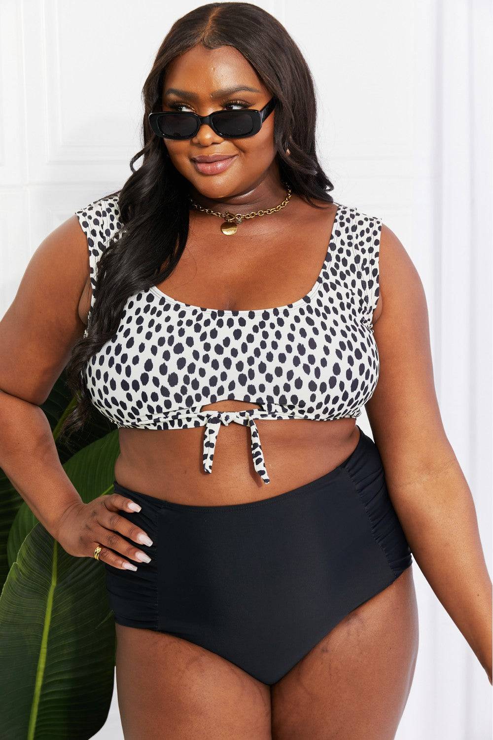 Marina West Swim Sanibel Crop Swim Top and Ruched Bottoms Set in Black - EkaVibe