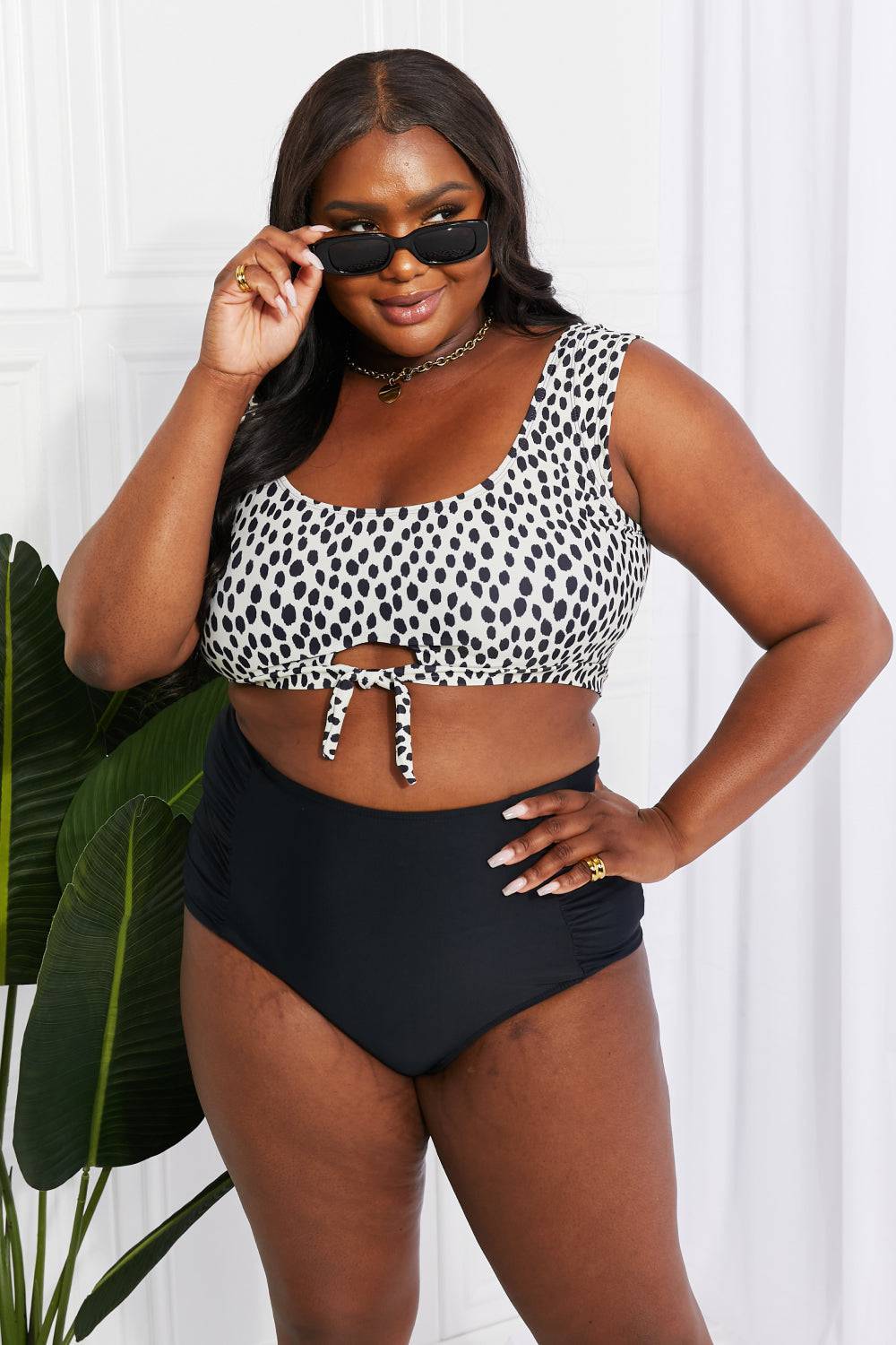 Marina West Swim Sanibel Crop Swim Top and Ruched Bottoms Set in Black - EkaVibe