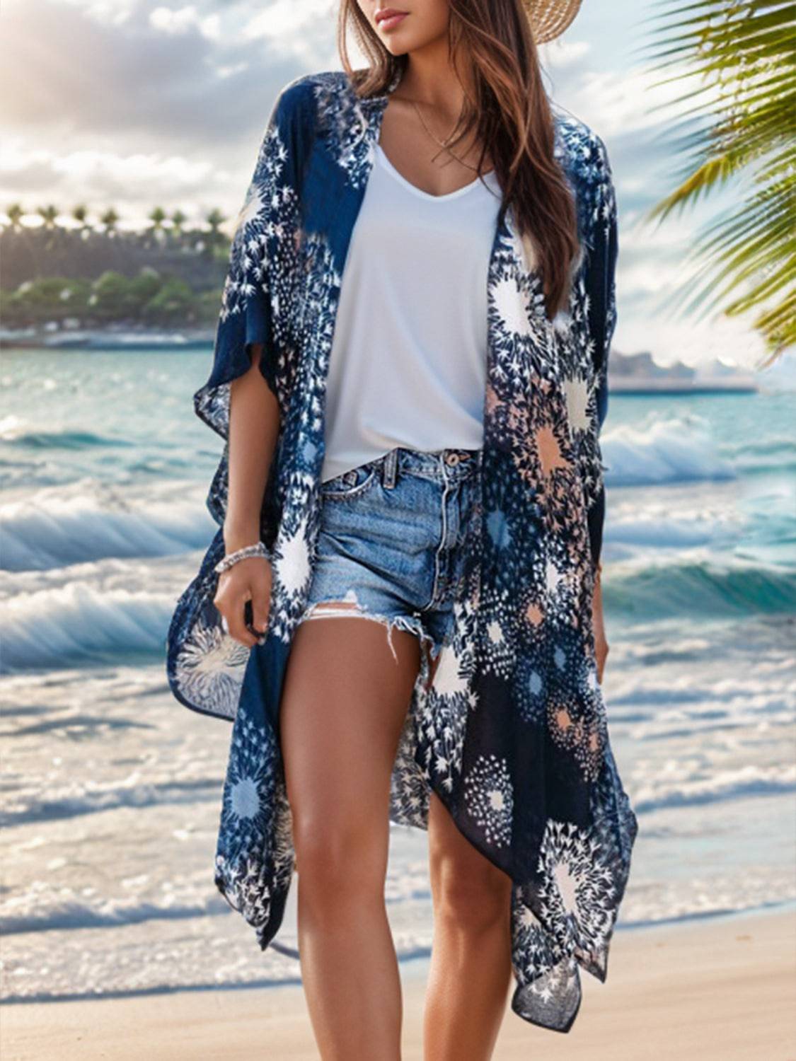 Printed Open Front Cover-Up - EkaVibe