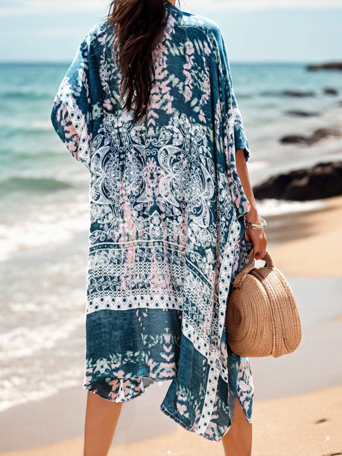 Printed Open Front Cover-Up - EkaVibe