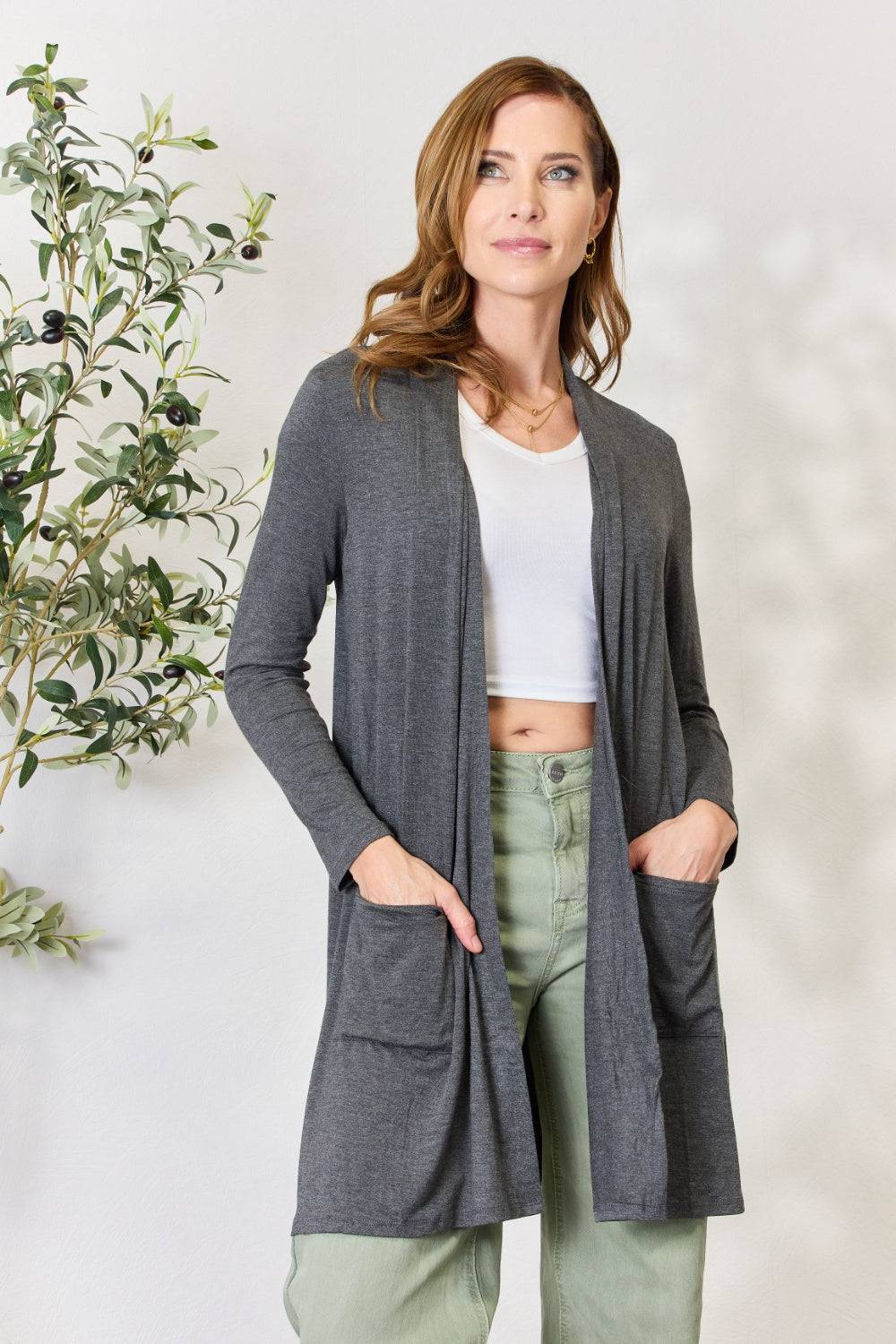 Celeste Full Size Open Front Cardigan with Pockets - EkaVibe