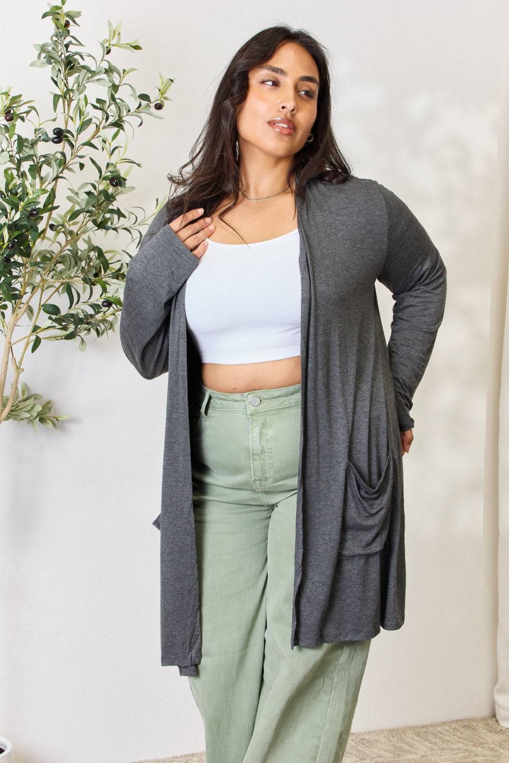 Celeste Full Size Open Front Cardigan with Pockets - EkaVibe