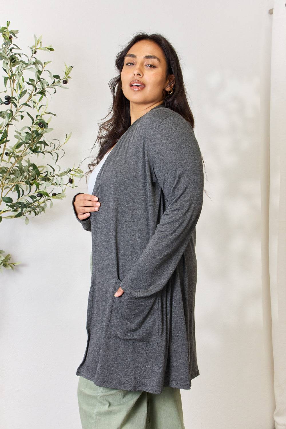 Celeste Full Size Open Front Cardigan with Pockets - EkaVibe