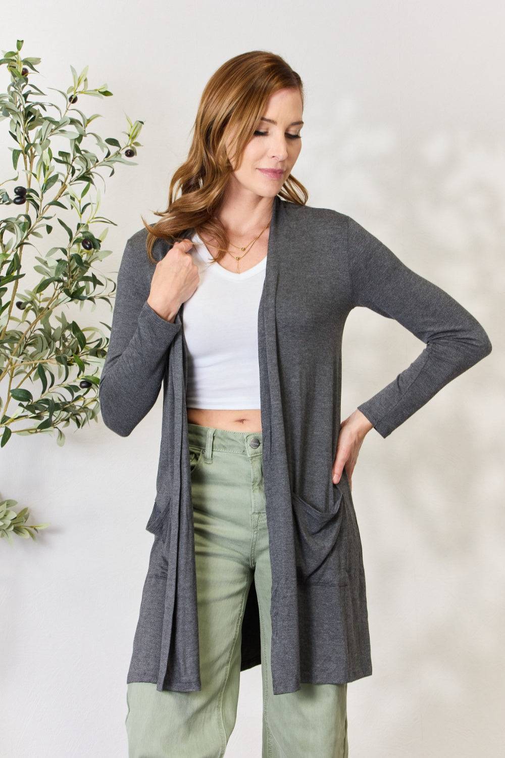 Celeste Full Size Open Front Cardigan with Pockets - EkaVibe